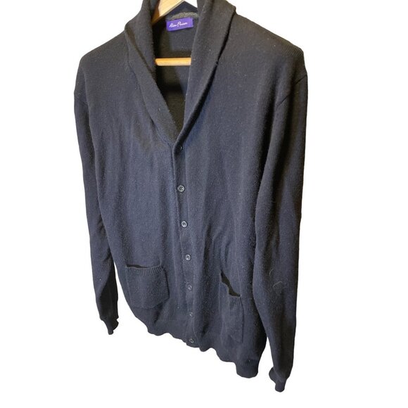 Alan Flusser Shawl Collar Navy Knit Buttoned Long Sleeve Cardigan Sweater - Picture 3 of 10
